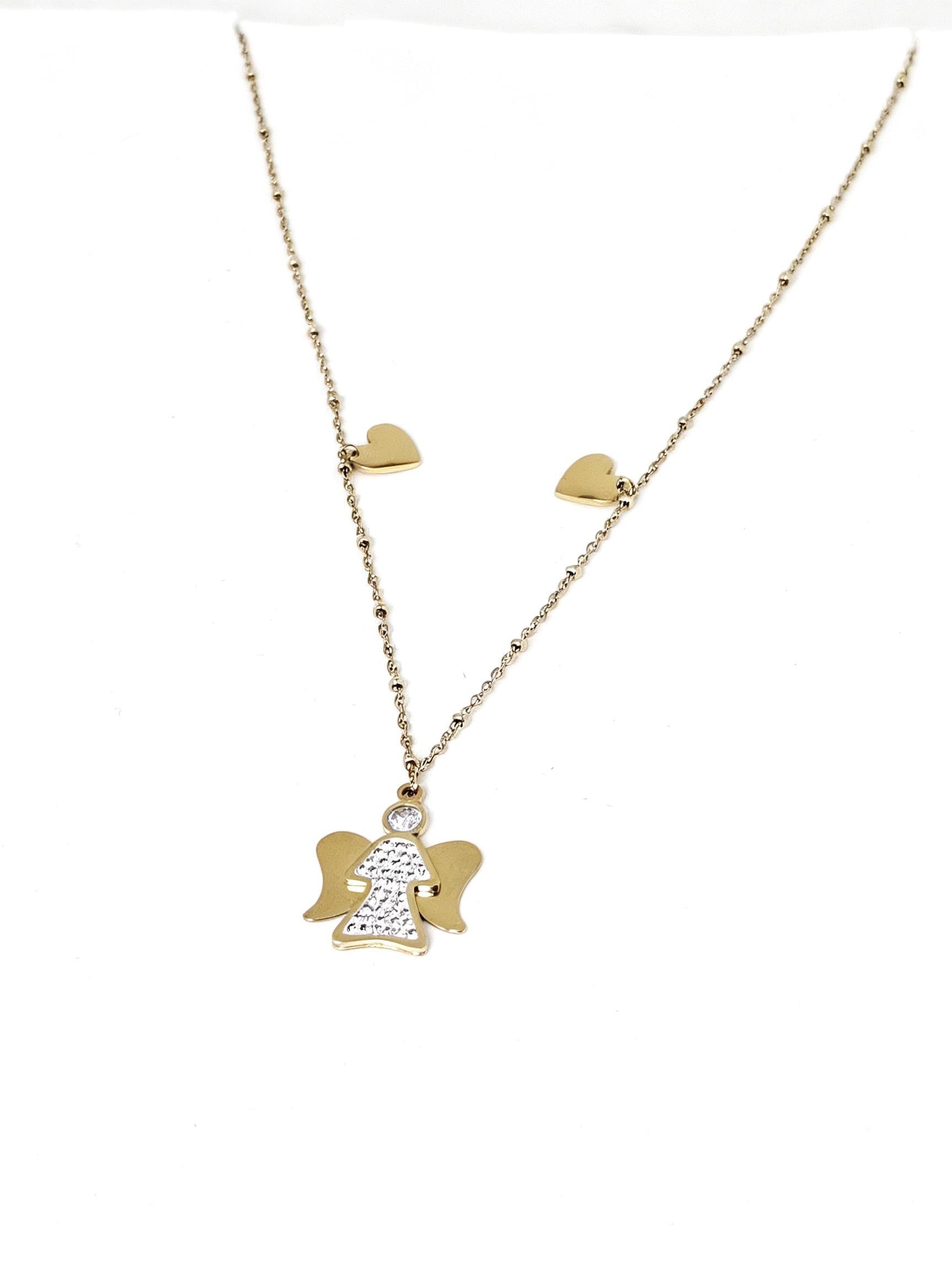 Collana Angelo Dorato con Cuorie